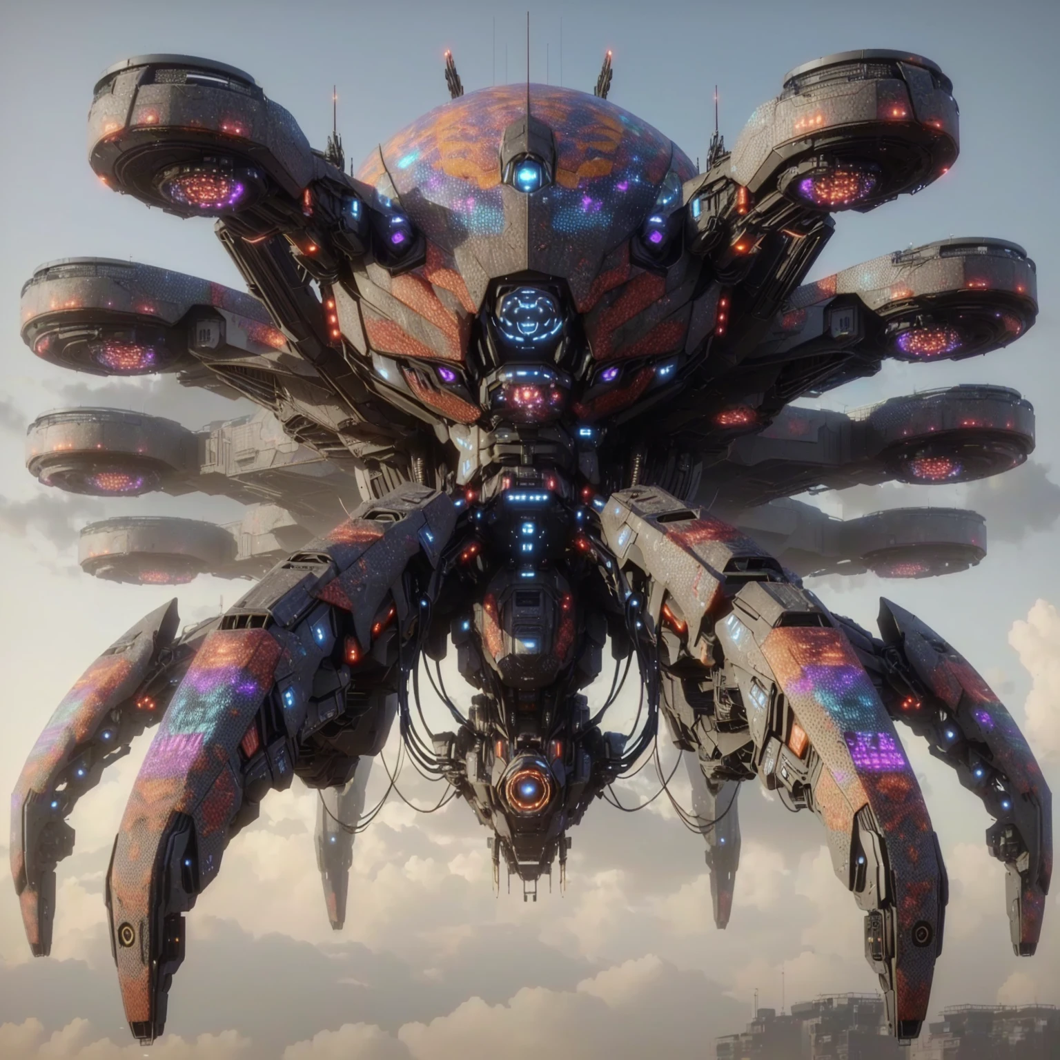 there is a giant spider that is flying in the sky, greg beeple, 3 d render beeple, arstation and beeple highly, sci-fi highly detailed, beeple artwork, style hybrid mix of beeple, beeple rendering, beeple. octane render, sci-fi digital art