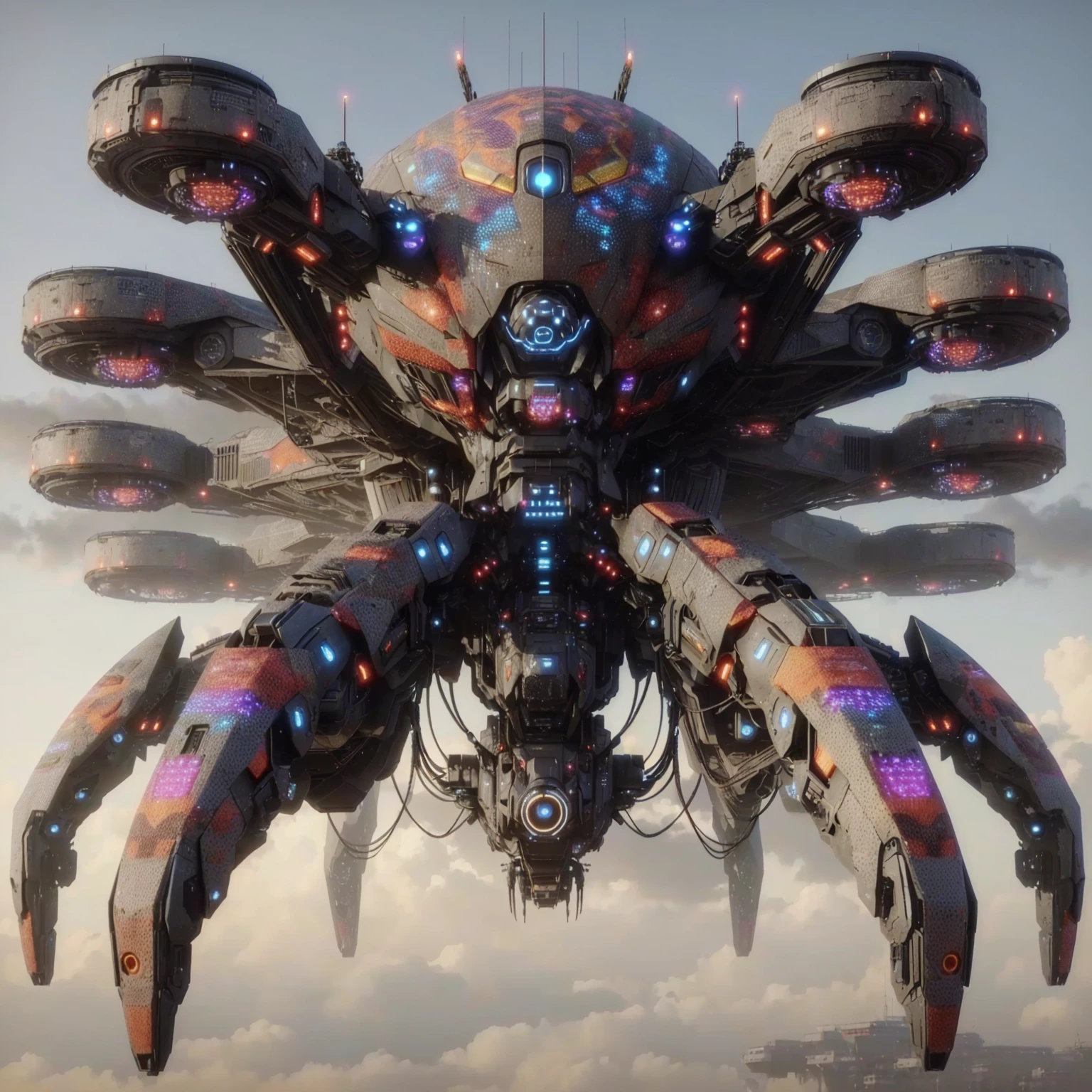there is a giant spider that is flying in the sky, greg beeple, 3 d render beeple, arstation and beeple highly, sci-fi highly detailed, beeple artwork, style hybrid mix of beeple, beeple rendering, beeple. octane render, sci-fi digital art