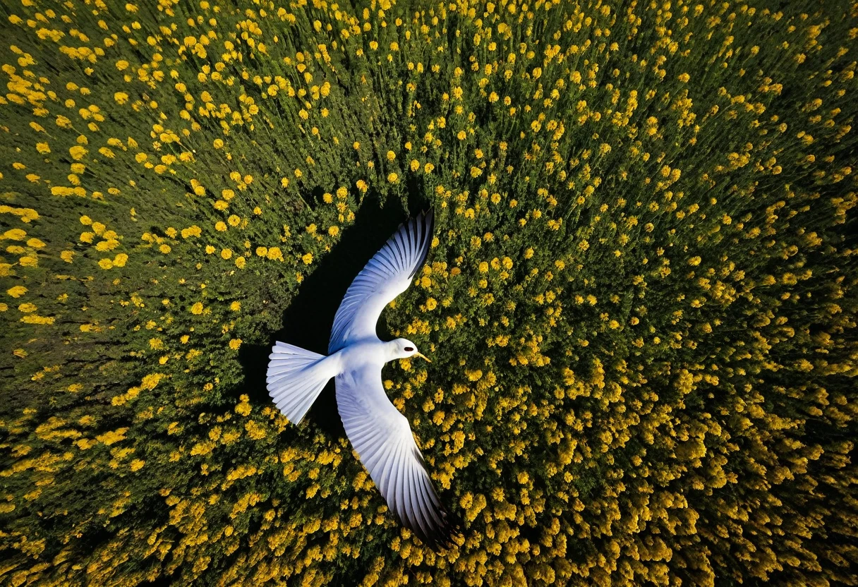 Photography，wide overhead shot，Bird&#39;s-eye view，background，White bird in the distance，Several flying white birds，8k，RAW，Detailed Details