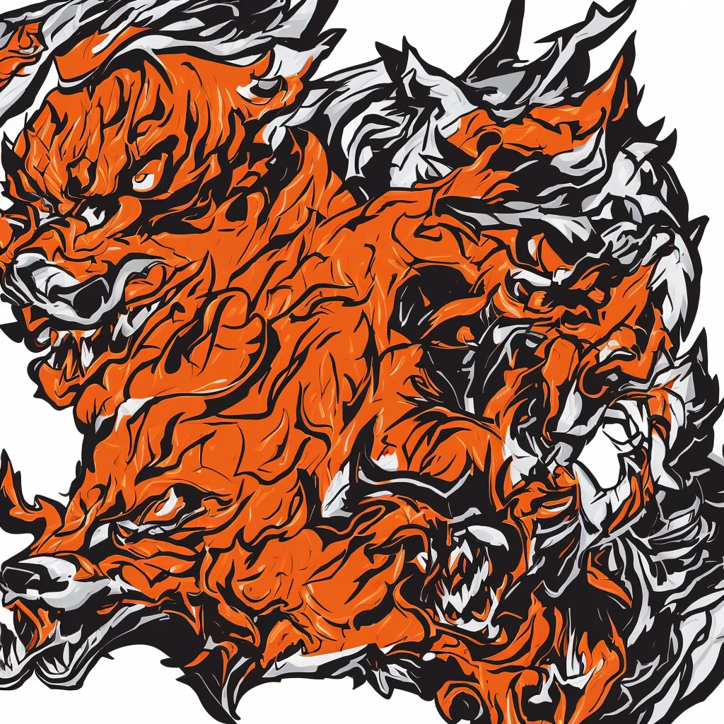 Logo, three wolves, one of them howls on the moon which is orange colour, vector colours