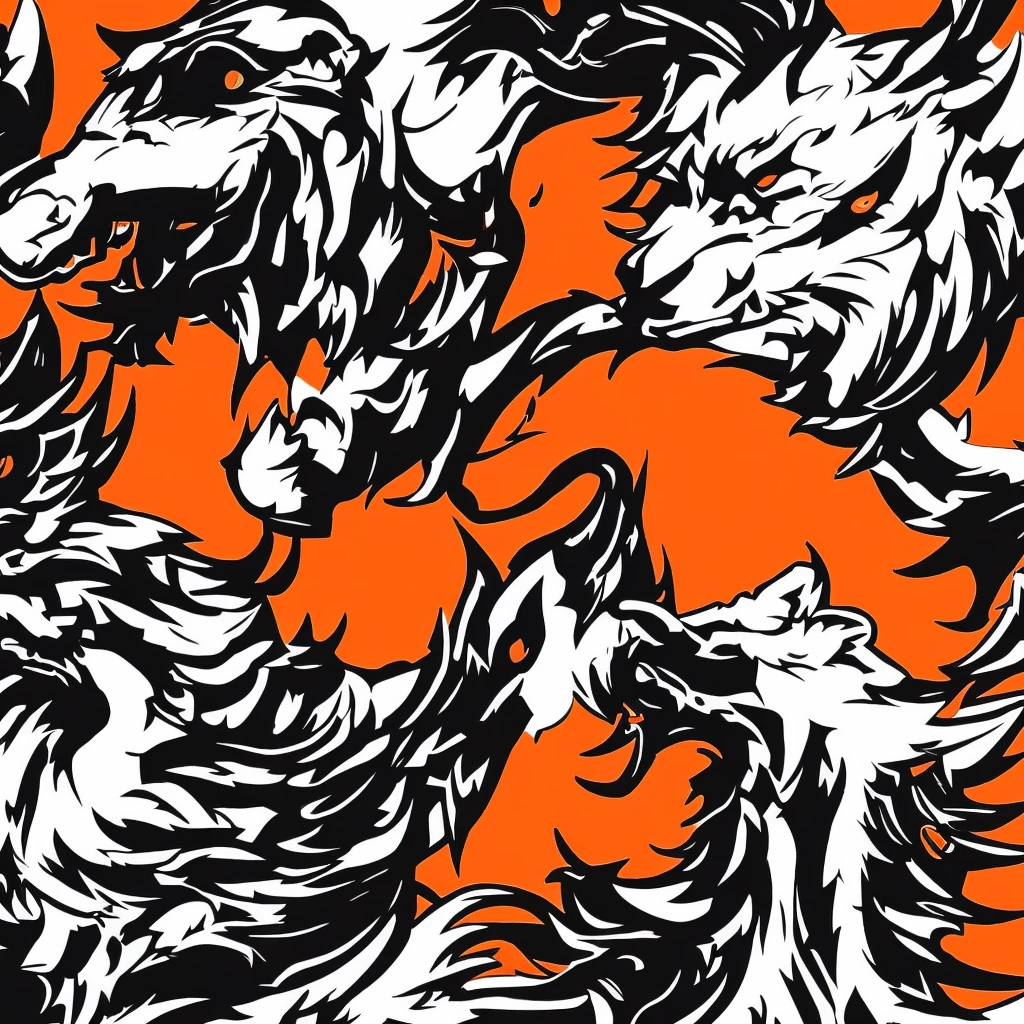 Logo, three wolves, one of them howls on the moon which is orange colour, vector colours