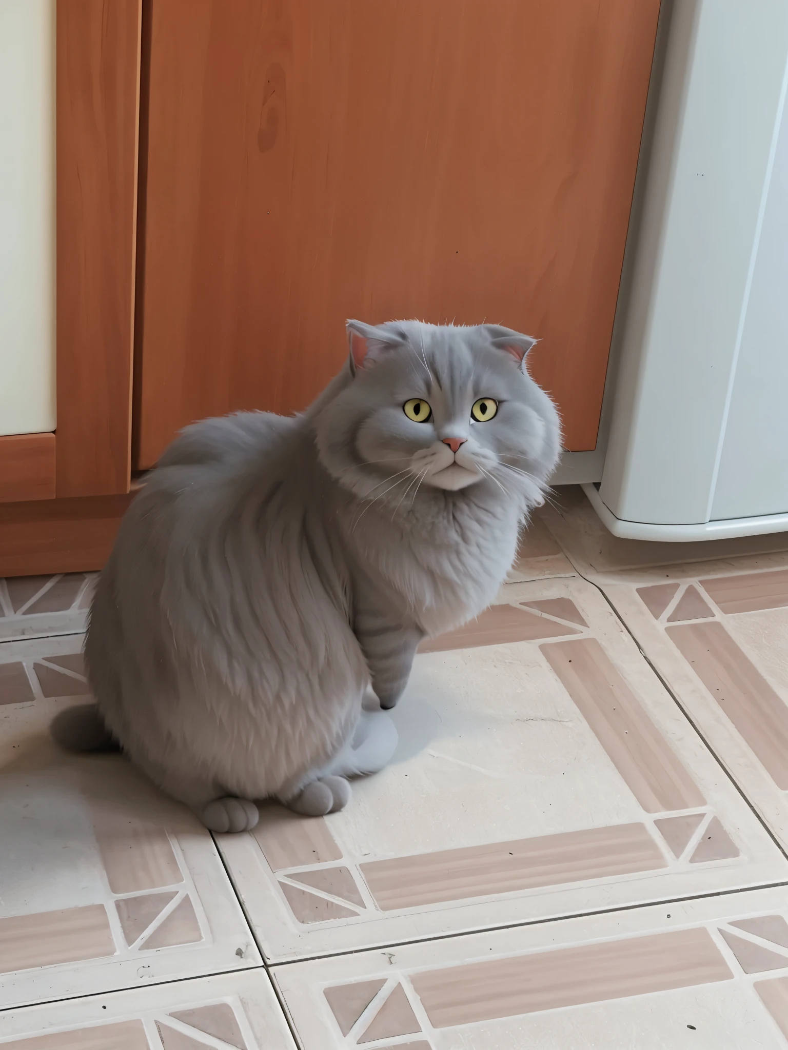 Grey cat , sitting on the floor