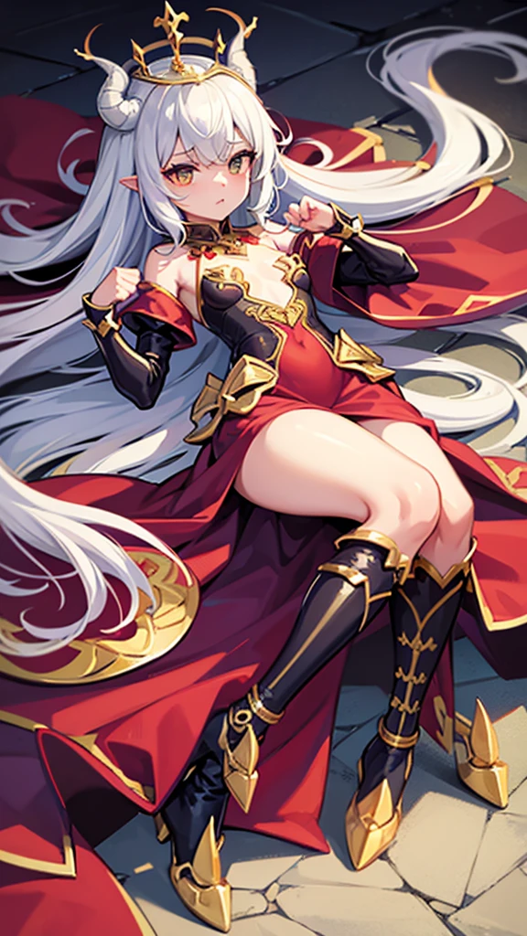 Dragon Girl Small Graceful Clothes Fantasy Queen, little, Full Height Fantasy, Queen, elegant, Harsh, cold, dragon, Full length, lace, , lolieen, rich, a lot of jewelry, Crown, Gold, Little Dragon Girl