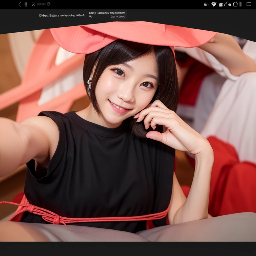 Beautiful female, little smile, bob hair, off shoulderm dress