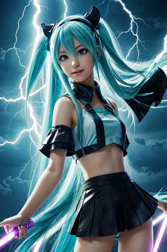 Hatsune Miku but she is strucked by a lightning 