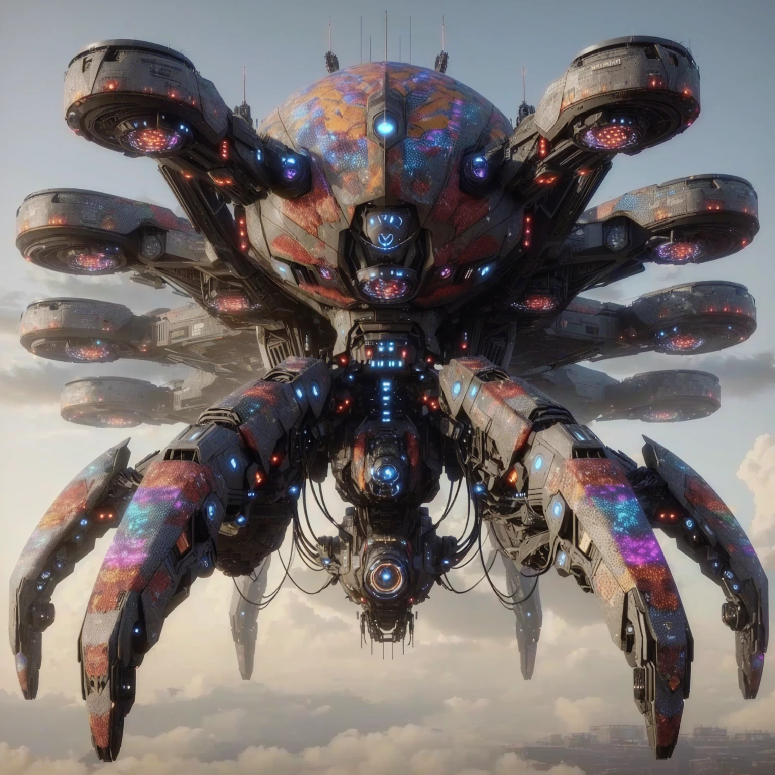 there is a giant spider that is flying in the sky, greg beeple, 3d render beeple, arstation and beeple highly, sci-fi highly detailed, beeple artwork, style hybrid mix of beeple, beeple rendering, beeple. octane render, sci-fi digital art