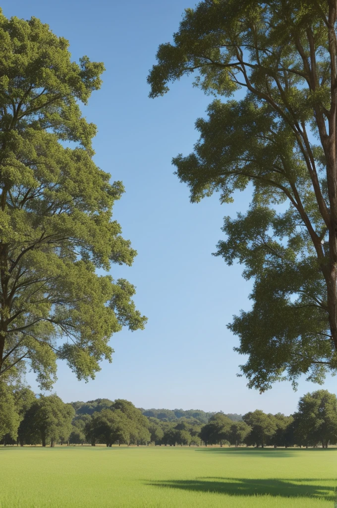 grassland, Trees in the distance, Light blue sky