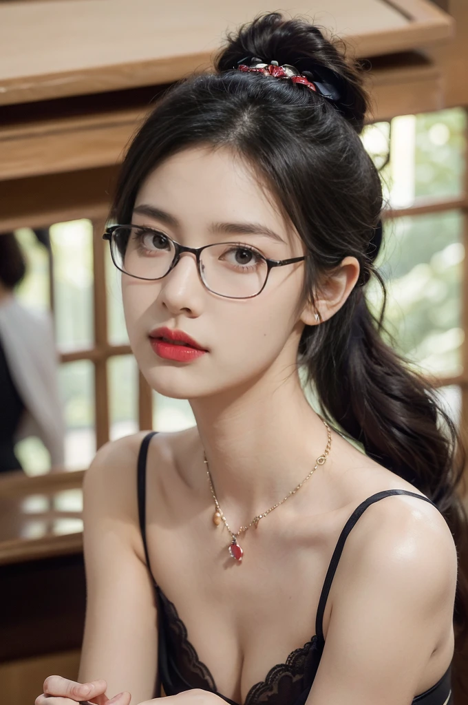 ((((8k))),((Extremely meticulous CG)) ,(wallpaper),16k,((Extremely refined and beautiful)),(((Masterpiece))),(((best qualtiy))),(((Ultra High Resolution))),beautiful light up,Perfect lightning,realistic shaded,(Smooth and flawless skin:1.5),(Extremely exquisite facial details:1.2),(perfect body:1.2),(ultra-detailed),((A beautiful girl,solo)),(small head:1.2),(pale skin:1.3),(short ponytail:1.3),(small face:1.2),(baby face:1.3),(glasses:1.2),(Exquisite makeup:1.2),(red lips:1.2),(parted lips:1.2),(small breasts:1.3),(flat chest:1.2),(claviclies:1.3),(cleavage:1.3),((slim,thin)),(disgusted expression:1.5),(crystal necklace:1.2),(black bra:1.5),(indoor:1.3),(summer:1.3),(detailed background:1.5),(standing:1.3),(close-up of face:1.3),(from front:1.3),(day scene:1.5),(In a luxurious Hall:1.5),(bright and vivid colors:1.3),(surrounded by crowded crowds:1.3),Exchange, stock, trading floor, bustling, vibrant, large open space, polished floor, high ceilings, monitors, real-time market data, phones ringing, traders talking, efficient operation, trading desks, brokers booths, senior staff offices, equipped computers, telephones, raised platform, pit, brokers, dealers, activity, hushed tones, personnel, roles, responsibilities, traders, suits, monitoring screens, market movements, brokers, negotiation, clients, dealers, execution, efficiently effectively, organized space, buying selling stocks
