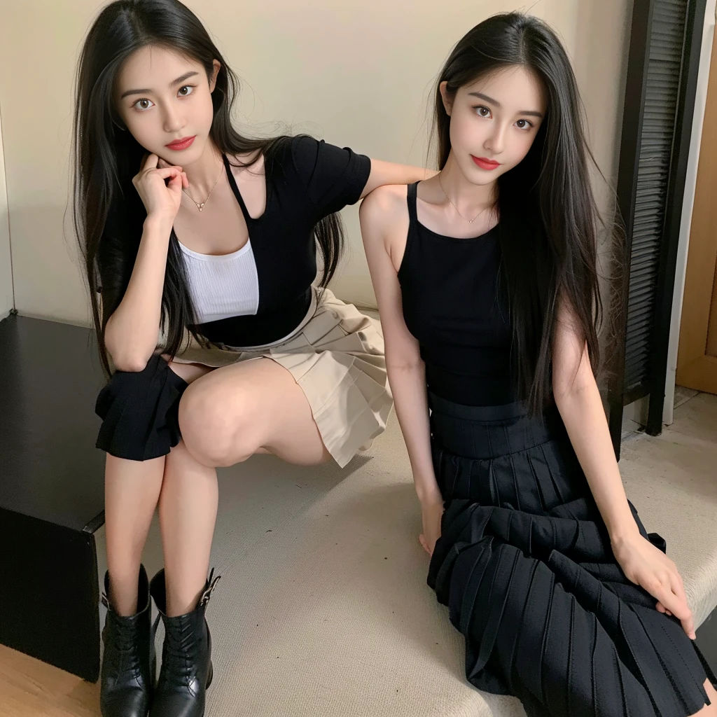 (Skirt full thigh), (knee-length outfit), (hair curled on both sides), (center shoes shot), ((full-body standing image)), (cover knee), (white t shirt), (Scottish pleated skirt), (bare shoulders), (bare arms), twinsies、The ultra-detailliert, (white t shirt), (cotton spaghetti-strap top), (cotton spaghetti-strap top), (cotton spaghetti-strap top), (cotton spaghetti-strap top), (long skirt), (A hem full flared skirt), (Hem full flared dress), (a girl pretty girl with perfect figure), (a photo of the night sky), (32K,1 20-year-old girl, The light from the rear room is backlit, Ray traching), (a pair of black leather boots, highly detailed boots), (full body), (hair black), (two-parted hair), (very thick hair), (Slender chest), (short upper chest), (pectoral muscles are large), (upper breasts are firm and round), (stand upright), (two shoe ends), (two shoe toes) ,(put on blush), (apply powder), (makeup), (standing), (asian girl princess), (Black non-reflective fabric for making skirt), (dark skirt), (thick thighs), (large calves), (large knees), (one-piece skirt), (seamless skirt), (long shins) , (big shins), (A hem full flared skirt), (Hem full flared dress), (A hem full flared skirt), (thighs meets knee), (black skirt), (black skirt), (black skirt), (black skirt), (knee gap), (knee gap), (black shoes), (knee gap), (black shoes), (Expose cleavage), (Scottish pleated midi skirt) (Super fine face and eyes), (Highly detailed face and skin texture, Detailed eyes, Double eyelid), (stading shot), (stading shot), , (Scottish pleated midi skirt), (Scottish pleated midi skirt), (knee-length outfit),(knee-length outfit),(knee-length outfit),(knee-length outfit),(knee-length outfit), (Skirt full thigh), (Skirt full thigh)