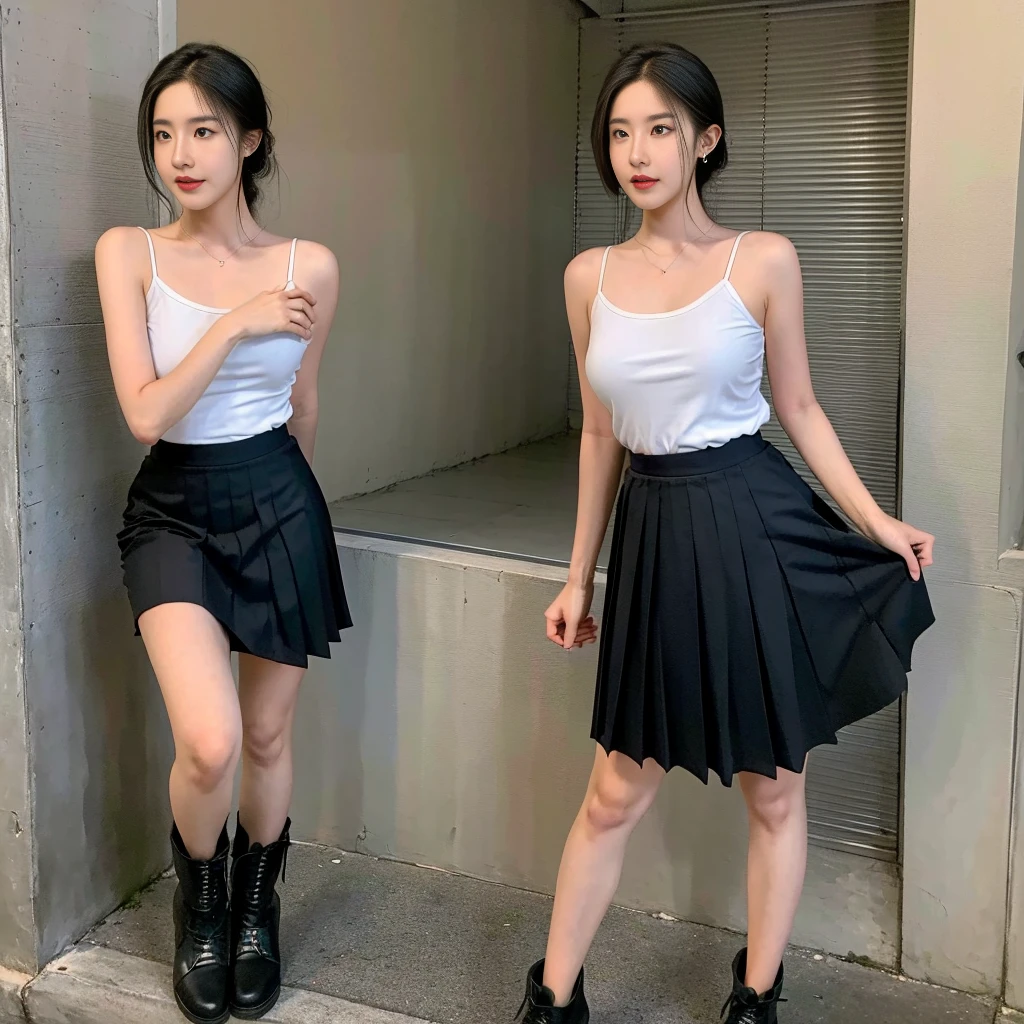 (Skirt full thigh), (knee-length outfit), (hair curled on both sides), (center shoes shot), ((full-body standing image)), (cover knee), (white t shirt), (Scottish pleated skirt), (bare shoulders), (bare arms), twinsies、The ultra-detailliert, (white t shirt), (cotton spaghetti-strap top), (cotton spaghetti-strap top), (cotton spaghetti-strap top), (cotton spaghetti-strap top), (long skirt), (A hem full flared skirt), (Hem full flared dress), (a girl pretty girl with perfect figure), (a photo of the night sky), (32K,1 20-year-old girl, The light from the rear room is backlit, Ray traching), (a pair of black leather boots, highly detailed boots), (full body), (hair black), (two-parted hair), (very thick hair), (Slender chest), (short upper chest), (pectoral muscles are large), (upper breasts are firm and round), (stand upright), (two shoe ends), (two shoe toes) ,(put on blush), (apply powder), (makeup), (standing), (asian girl princess), (Black non-reflective fabric for making skirt), (dark skirt), (thick thighs), (large calves), (large knees), (one-piece skirt), (seamless skirt), (long shins) , (big shins), (A hem full flared skirt), (Hem full flared dress), (A hem full flared skirt), (thighs meets knee), (black skirt), (black skirt), (black skirt), (black skirt), (knee gap), (knee gap), (black shoes), (knee gap), (black shoes), (Expose cleavage), (Scottish pleated midi skirt) (Super fine face and eyes), (Highly detailed face and skin texture, Detailed eyes, Double eyelid), (stading shot), (stading shot), , (Scottish pleated midi skirt), (Scottish pleated midi skirt), (knee-length outfit),(knee-length outfit),(knee-length outfit),(knee-length outfit),(knee-length outfit), (Skirt full thigh), (Skirt full thigh)

