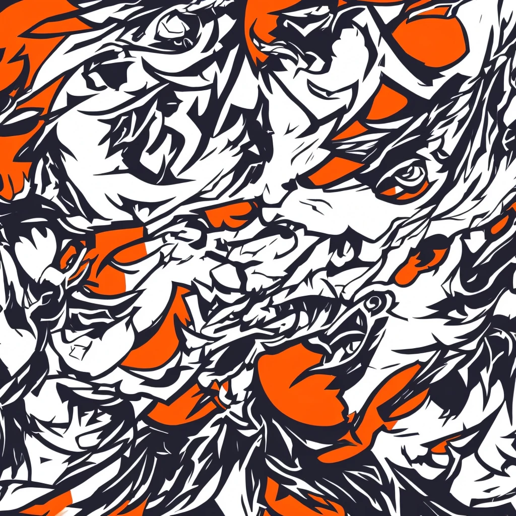 Round logo of three wolves, one of them howls on the moon which is orange colour, vector colours