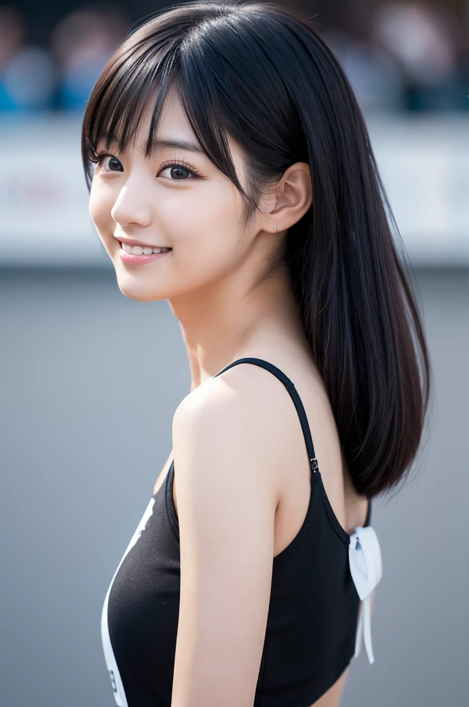 最high quality,Very detailed,finely,High resolution,8k wallpaper,Perfect dynamic composition,Young Japanese Woman,Age 25, Black Hair, thin, 4K, 8k, high quality, beauty, smile, Beautiful Eyes, Characterized by simplicity, High resolution,1 person,Japanese Idols,Race Queen