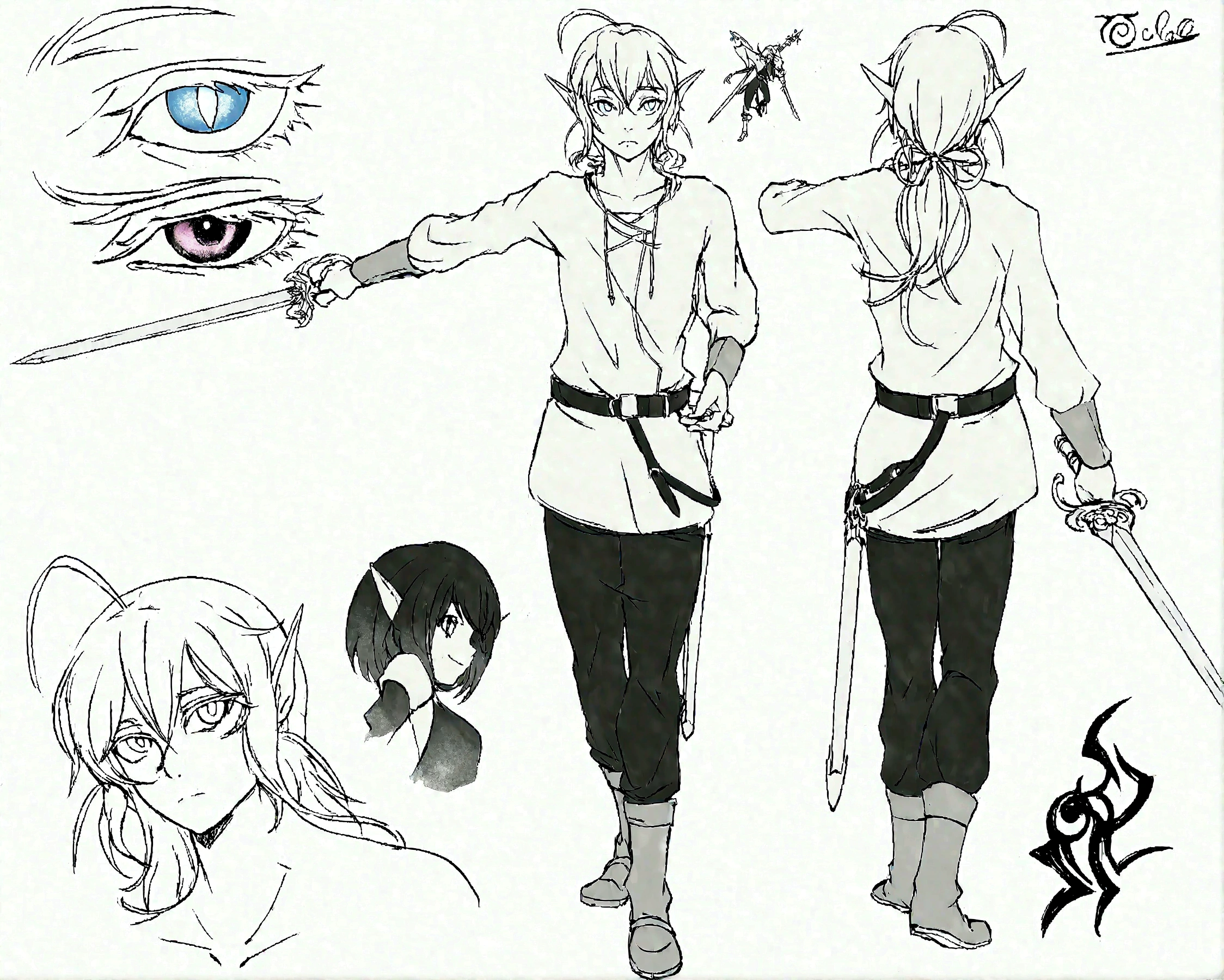 sketches of a femboy boy with a sword and a sword in his hand, anime Character Reference Sheet, para isso + arte conceitual, arte conceitual character sheet, ( ( character arte conceitual ) ), anime Design de personagem, Folha de caracteres do conceito, character concept reference art, [ Design de personagem ], Design de personagem sheet, Character Reference Sheet, clear eyes arte conceitual, arte detalhada do personagem, arte oficial do personagem, multiple angles