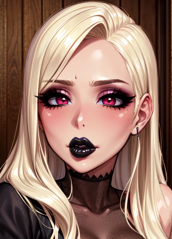 ((best quality)), ((highly detailed)), masterpiece, extremely detailed face, beautiful face, , (1girl), upper body, , (indoors, in a court room), fellatrix style, lips, black lipstick, makeup, mascara, eyeshadow