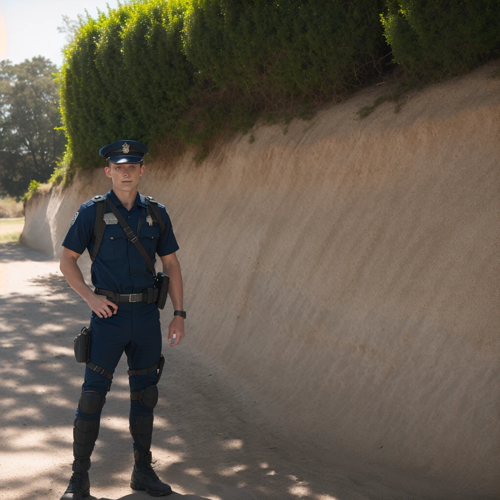 DLSR photo of tomholland person, in a police uniform , daylight, professional photography, high resolution, detailed photo, RAW, still film, f/16, uhd, hdr, 4k