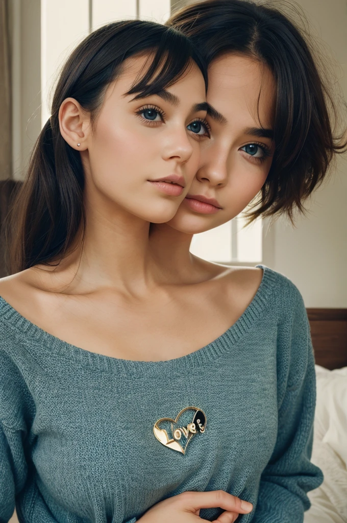 1 girl with cat and boy look girl love heart
