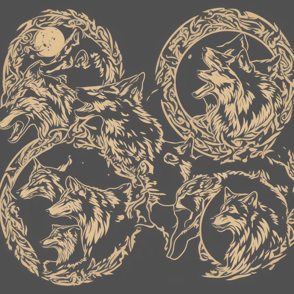 Round logo of three wolves, one of them howls on the moon