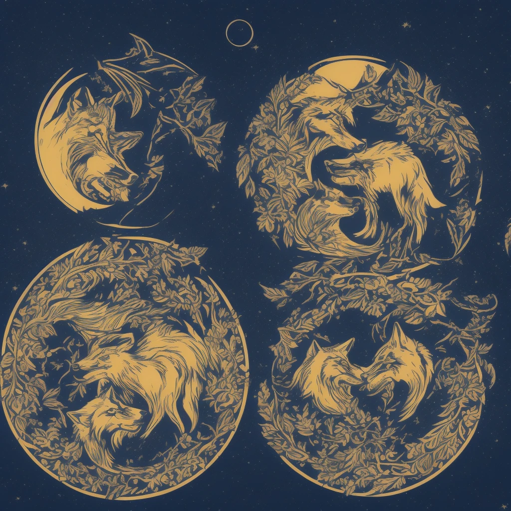 Round logo of three wolves, one of them howls on the moon