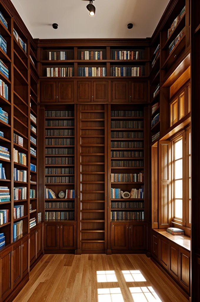 A room with a full of bookshelf