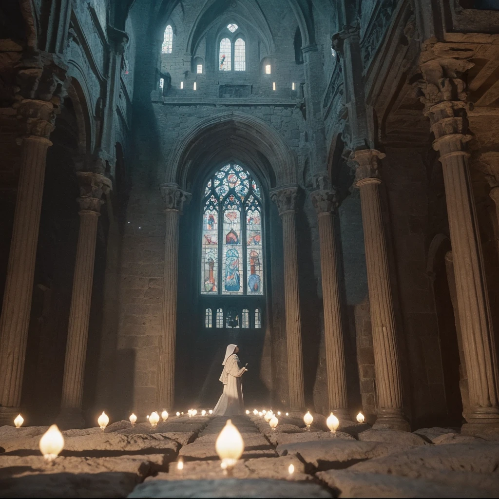 (AI-generated images at their full potential)(Ultra high definition)Slow motion、8K video(Inside the castle)(15th century France)(Rembrandt's Light)(Medieval Europe)、(Lots of white space)(Optics 1:Minimum 3)、PhotoReactive、dark、Deep Shadow、moderate、