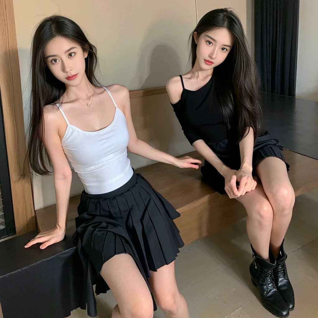 (Skirt full thigh), (knee-length outfit), (hair curled on both sides), (center shoes shot), ((full-body standing image)), (cover knee), (white t shirt), (Scottish pleated skirt), (bare shoulders), (bare arms), twinsies、The ultra-detailliert, (white t shirt), (cotton spaghetti-strap top), (cotton spaghetti-strap top), (cotton spaghetti-strap top), (cotton spaghetti-strap top), (long skirt), (A hem full flared skirt), (Hem full flared dress), (a girl pretty girl with perfect figure), (a photo of the night sky), (32K,1 20-year-old girl, The light from the rear room is backlit, Ray traching), (a pair of black leather boots, highly detailed boots), (full body), (hair black), (two-parted hair), (very thick hair), (Slender chest), (short upper chest), (pectoral muscles are large), (upper breasts are firm and round), (wollen upper breasts), (stand upright), (two shoe ends), (two shoe toes) ,(put on blush), (apply powder), (makeup), (standing), (asian girl princess), (Black non-reflective fabric for making skirt), (dark skirt), (thick thighs), (large calves), (large knees), (one-piece skirt), (seamless skirt), (long shins) , (big shins), (A hem full flared skirt), (Hem full flared dress), (A hem full flared skirt), (thighs meets knee), (black skirt), (black skirt), (black skirt), (black skirt), (knee gap), (knee gap), (black shoes), (knee gap), (black shoes), (Expose cleavage), (Scottish pleated midi skirt) (Super fine face and eyes), (Highly detailed face and skin texture, Detailed eyes, Double eyelid), (stading shot), (stading shot), , (Scottish pleated midi skirt), (Scottish pleated midi skirt), (knee-length outfit),(knee-length outfit),(knee-length outfit),(knee-length outfit),(knee-length outfit), (Skirt full thigh), (Skirt full thigh), (large knee), (large knee), (large knee), (large knee), (large knee), (large knee), (large knee), (large knee), (large knee), (large knee), (large knee), (large knee), (large knee), (large knee), (large knee)
