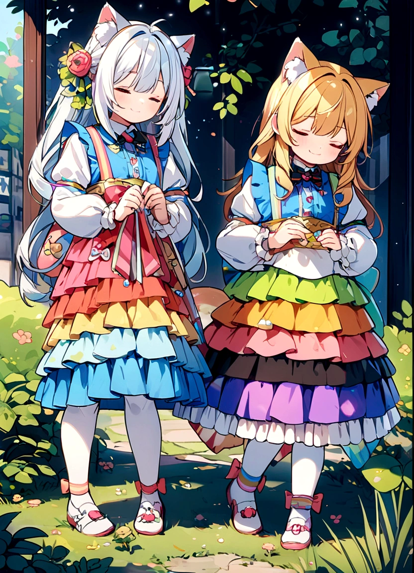 Cute Chibi Smile Cat Ears Sleeping Face Alice Rainbow Design