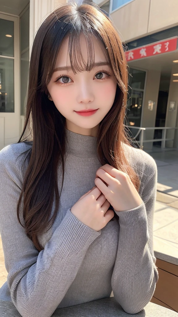 Tabletop, highest quality, shape, Very detailed, finely, High resolution, 8k wallpaper, Perfect dynamic composition, Beautiful and detailed, Long sleeve winter dress,Medium Hair, Small breasts, Natural color lip, Random sexy poses,smile,、20-year-old girl、Midnight、Beautiful and elaborate face、Perfect and beautiful face,Big eyes、RAW Photos、Spread your limbs wide、Feel your best with your whole body、Beautiful and detailed、Small face、Beautiful Duplex、Slim face and figure、Blur the background、whole body