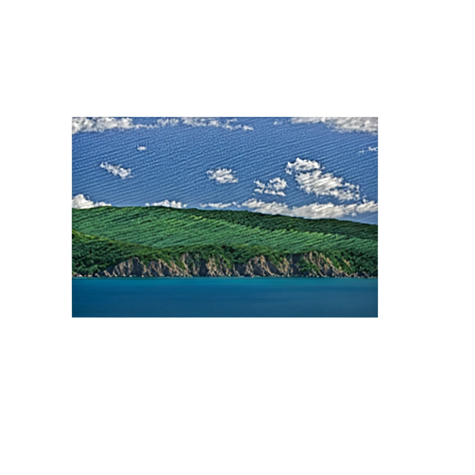 a realistic photograph of a landscape mountain sky and ocean, taken with canon 7d, dslr camera