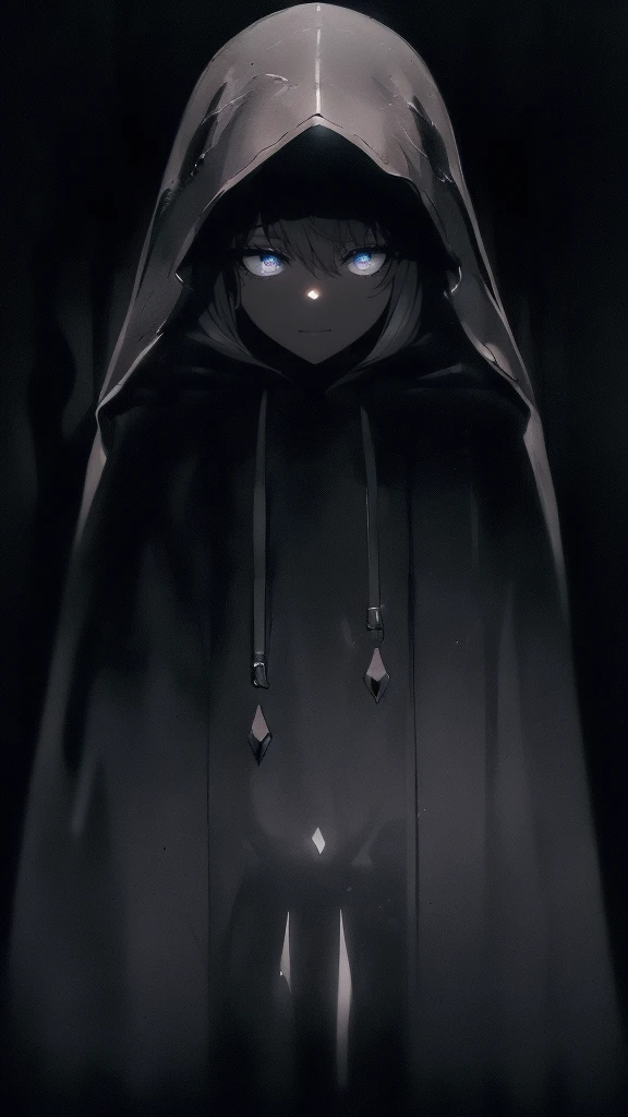 ((((Shadowy figure, hooded, dark clothes:1.3)), 1girl, low key, looking down, ((whispering)), shadows, dark background, low light, (((mysterious ambiance))), medium breasts, 25 years old, nose slightly scrunched, eyelids slightly open, mouth relaxed, no smiling, very dark shadows, low res)