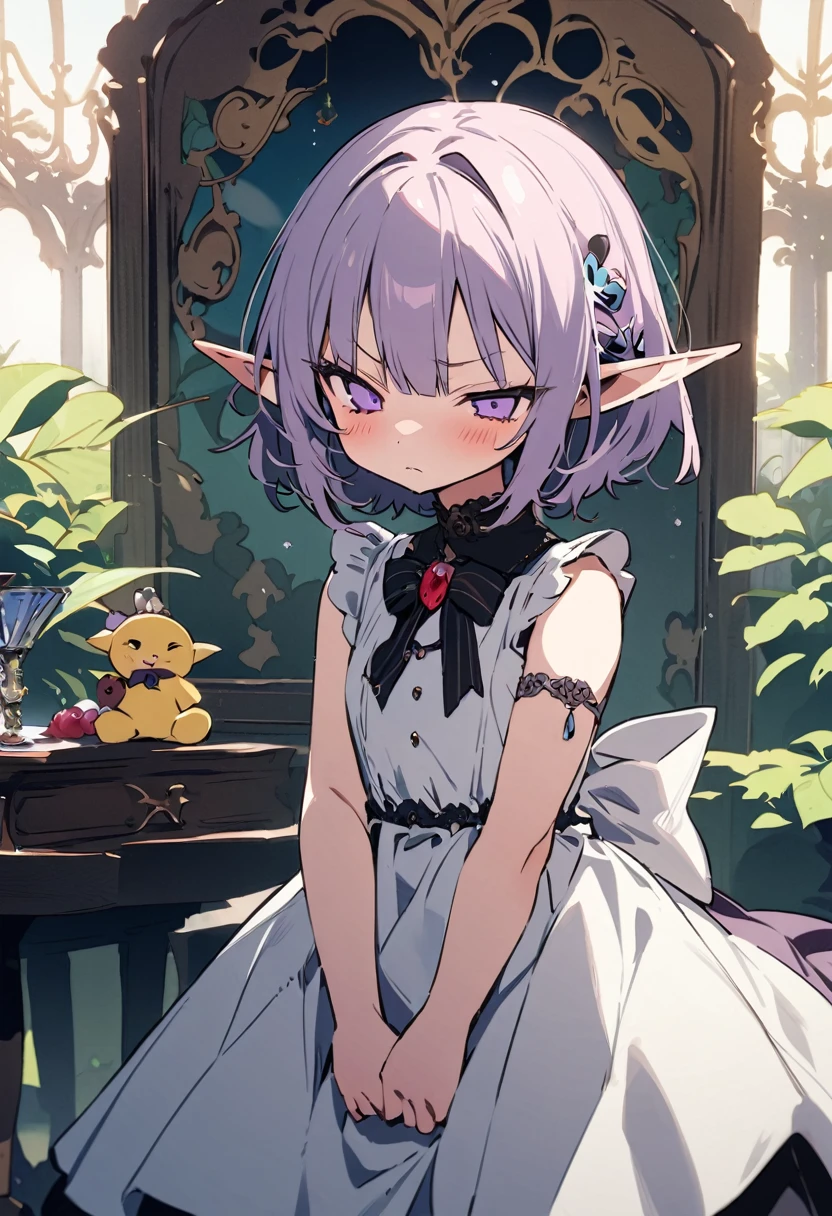 masterpiece, highest quality, Illustration of the novel, High resolution, 18+ Adult content, Sensual, Intimate, Emotional, Passionate, romantic, sweet, Adorable, Innocent, Pure, Charmな, Charmな, Charm, Mysterious, Charmな, Charmな, Immersive, Charmな, dream-like, Surreal, Imaginative, Whimsical, artistic, Avant-garde, timeless, elegant, Sophisticated, chic, Sophisticated, personality, original, Charmな,((Loli Elf:1.3)),((A look of disgust:1.3))、Upper Body、(Little)