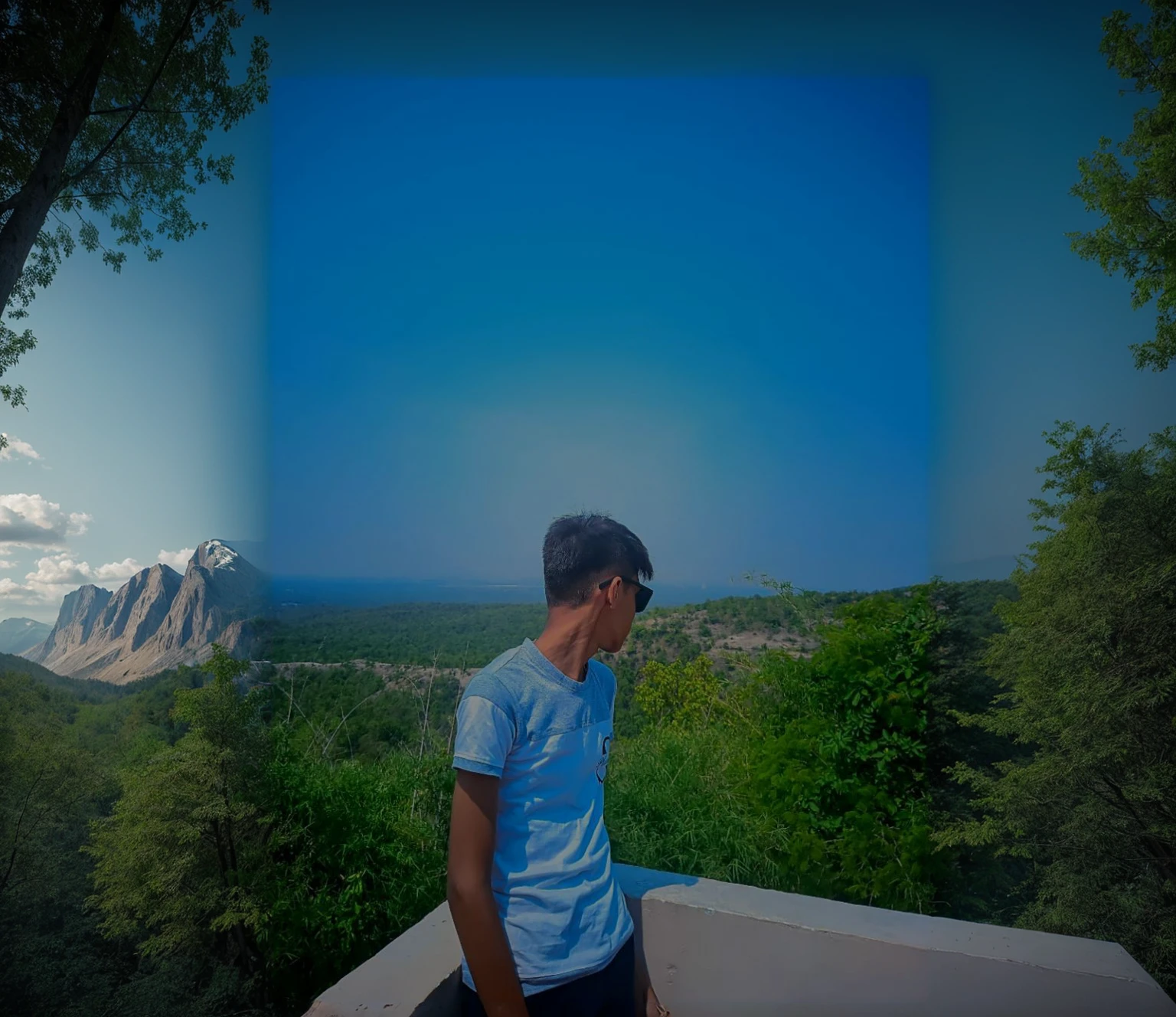Increase the trees and mountains on sides