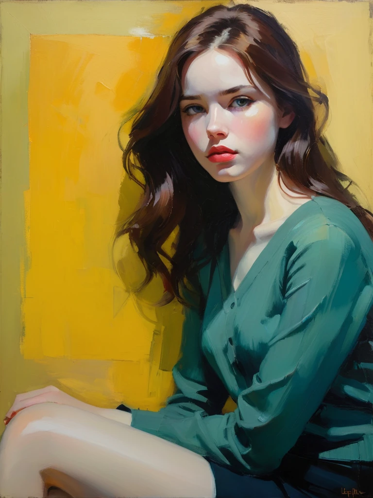 Create an evocative oil painting inspired by Malcolm Liepke, based on the provided image. Capture the intense, introspective expression of the young subject using thick, expressive brushstrokes and a muted color palette. Highlight the emotional depth and vulnerability in the subject's gaze, emphasizing the play of light and shadow on their face. Maintain a simple, textured background that complements the subject's contemplative presence. Focus on the tactile quality of the oil paint to convey the raw emotion and intimacy characteristic of Liepke's style.