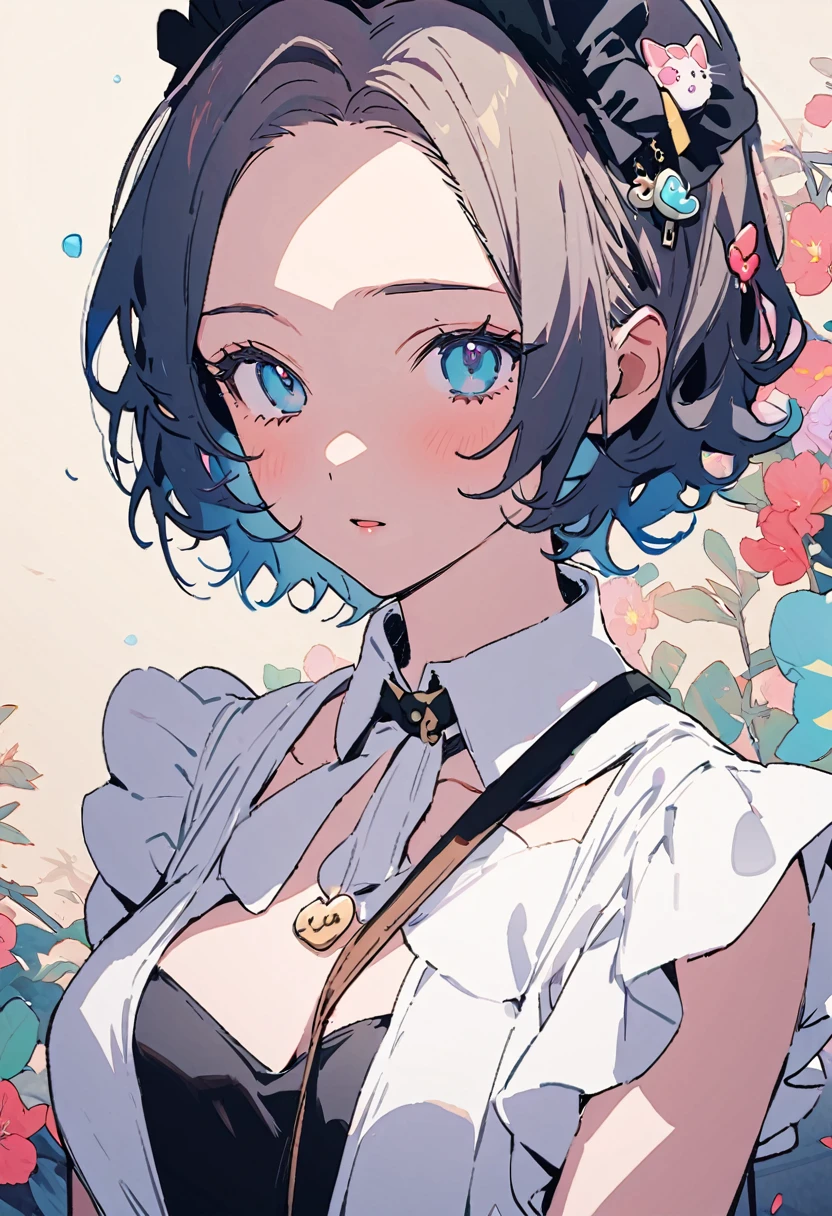 ((Back view)),masterpiece, highest quality, Illustration of the novel, High resolution, 18+ Adult content, Sensual, Intimate, Emotional, Passionate, romantic, sweet, Adorable, Innocent, Pure, Charmな, Charmな, Charm, Mysterious, Charmな, Charmな, Immersive, Charmな, dream-like, Surreal, Imaginative, Whimsical, artistic, Avant-garde, timeless, elegant, Sophisticated, chic, Sophisticated, personality, original, Charmな,((Maid clothes:1.3)),(guitarist:1.3)、Female Band、live、((Upper Body:1.3))