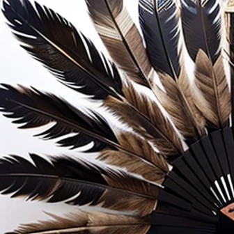 A fan made from many hawk feathers.、