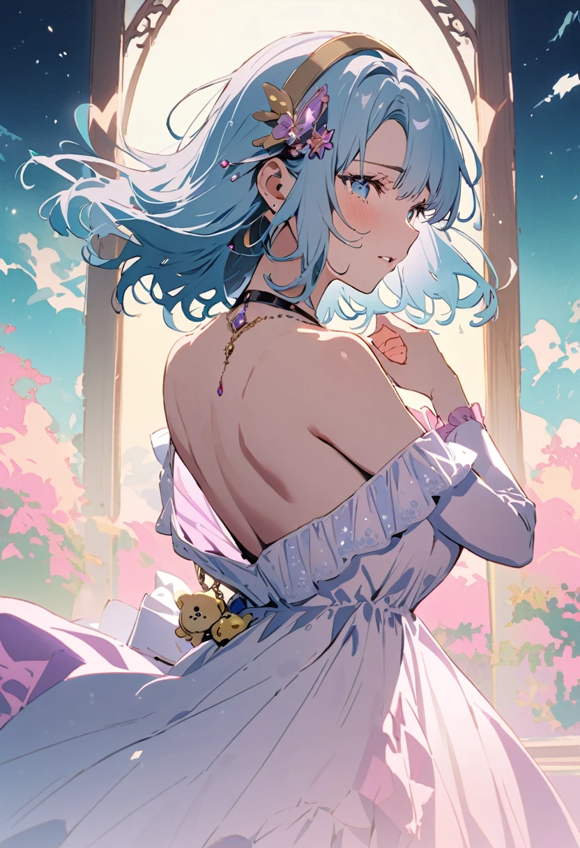 ((Back view:1.1)),masterpiece, highest quality, Illustration of the novel, High resolution, 18+ Adult content, Sensual, Intimate, Emotional, Passionate, romantic, sweet, Adorable, Innocent, Pure, charmな, charmな, charm, Mysterious, charmな, charmな, Immersive, charmな, dream-like, Surreal, Imaginative, Whimsical, artistic, Avant-garde, timeless, elegant, Sophisticated, chic, Sophisticated, Personality, original, charmな,((upon:1.3)),((Beautiful Tears))、Upper Body、(a bit),(Woman warrior:1.3),Swordsman、Holy sword、Large sword