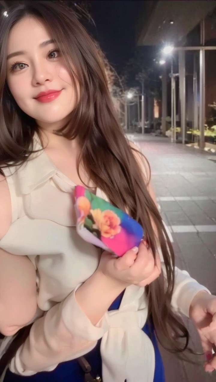((top quality、8k、masterpiece:1.3))、sharp focus, High level of image quality, high resolution,Draw lips correctly, red lipstick, from chest up, best quality, Super detailed, lifelike, Super fine skin, perfect anatomy, (Chinese women), (alone)Wear a floral green shirt,Buttons clearly visible,The buttons are all buttoned,white pants,。40 year old female,adult,charming smile,Chubby face,Round cheeks, ,Fat face,Chubby round face,big eyes,wavy long hair,Big breasts,Chubby body,,Leg length,stand,stand up,beach background