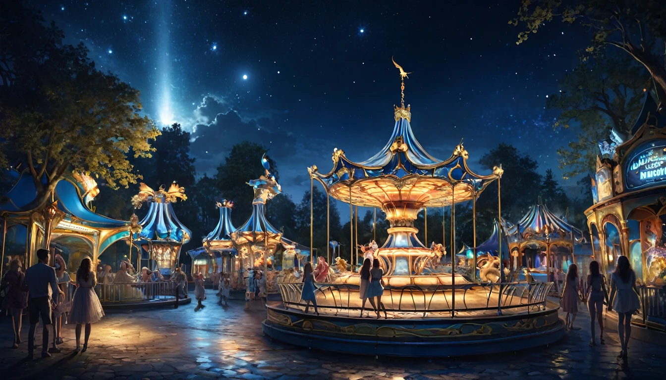parc d'attractions illuminé abandonné la nuit