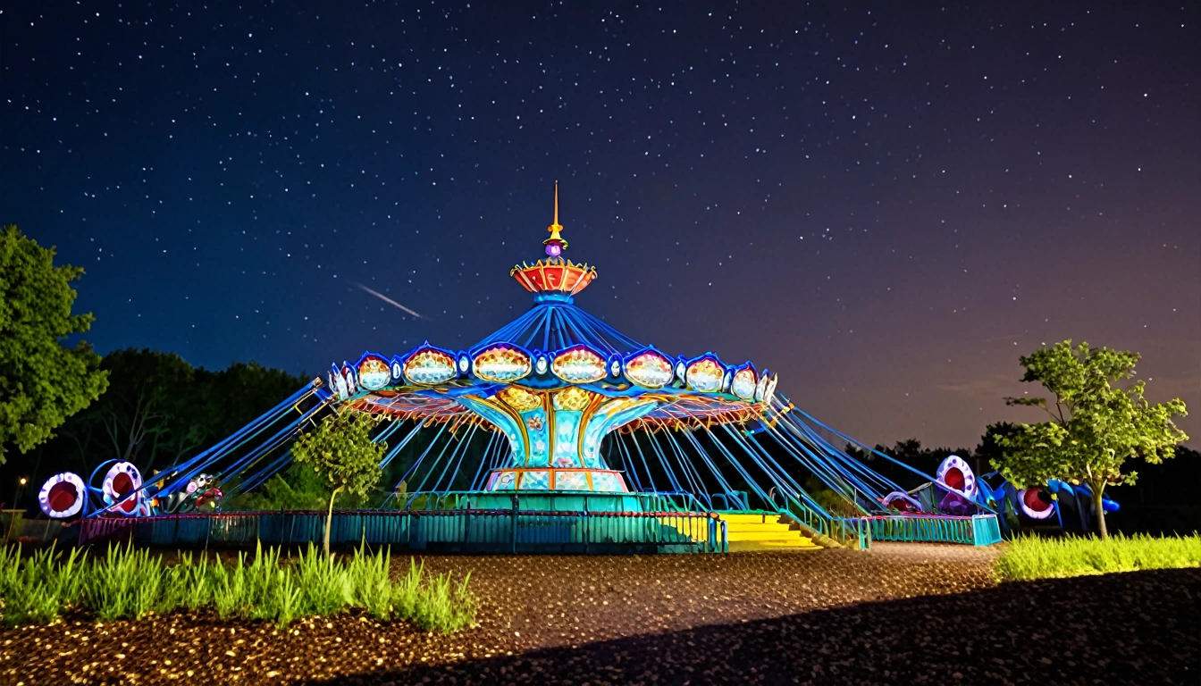 parc d'attractions illuminé abandonné la nuit
