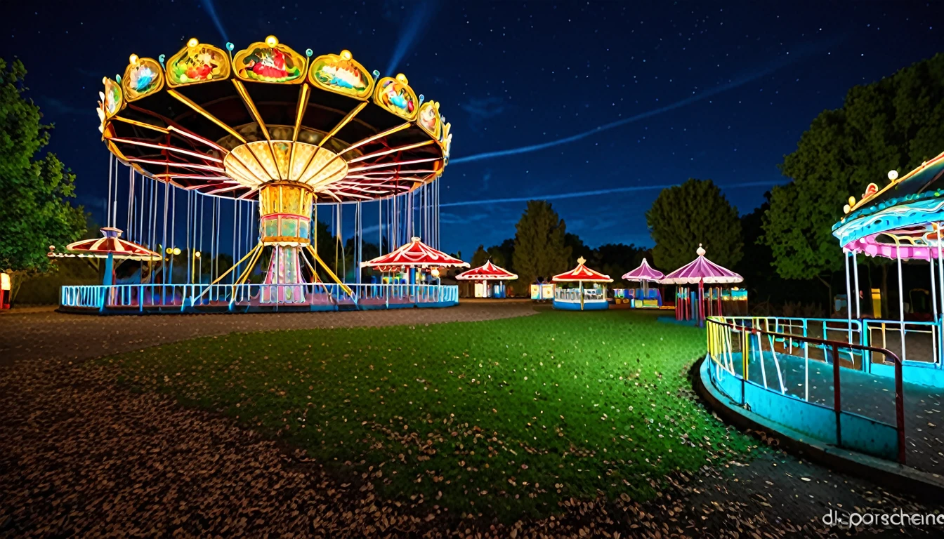 parc d'attractions illuminé abandonné la nuit