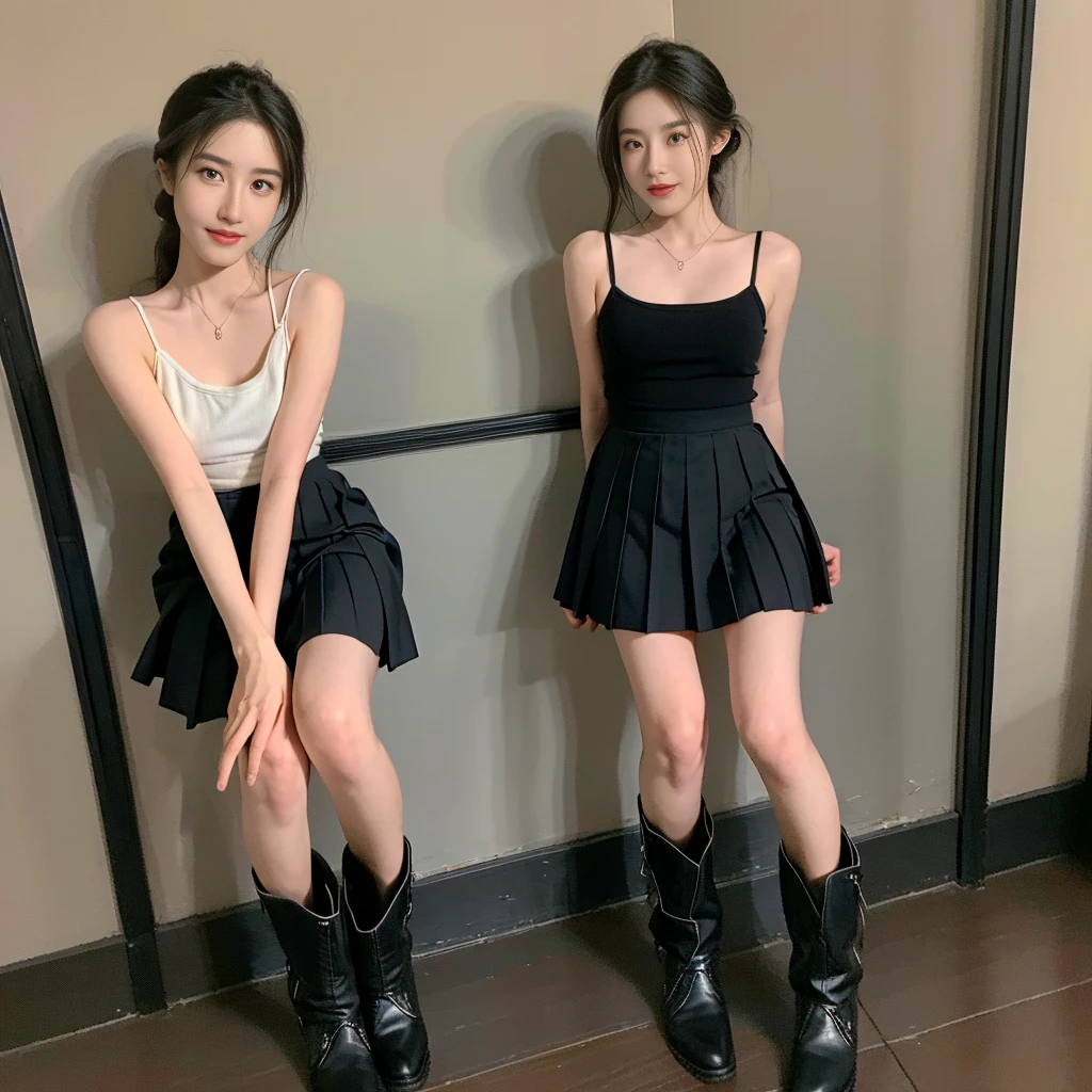 (Skirt full thigh), (knee-length outfit), (hair curled on both sides), (center shoes shot), ((full-body standing image)), (cover knee), (white t shirt), (Scottish pleated skirt), (bare shoulders), (bare arms), twinsies、The ultra-detailliert, (white t shirt), (cotton spaghetti-strap top), (cotton spaghetti-strap top), (cotton spaghetti-strap top), (cotton spaghetti-strap top), (long skirt), (A hem full flared skirt), (Hem full flared dress), (a girl pretty girl with perfect figure), (a photo of the night sky), (32K,1 20-year-old girl, The light from the rear room is backlit, Ray traching), (a pair of black leather boots, highly detailed boots), (full body), (hair black), (two-parted hair), (very thick hair), (Slender chest), (short upper chest), (breasts wollen upper breasts), (pectoral muscles are large), (upper breasts are firm and round), (stand upright), (two shoe ends), (two shoe toes) ,(put on blush), (apply powder), (makeup), (standing), (asian girl princess), (Black non-reflective fabric for making skirt), (dark skirt), (thick thighs), (large calves), (large knees), (one-piece skirt), (seamless skirt), (long shins) , (big shins), (A hem full flared skirt), (Hem full flared dress), (A hem full flared skirt), (thighs meets knee), (black skirt), (black skirt), (black skirt), (black skirt), (knee gap), (knee gap), (black shoes), (knee gap), (black shoes), (Expose cleavage), (Scottish pleated midi skirt) (Super fine face and eyes), (Highly detailed face and skin texture, Detailed eyes, Double eyelid), (stading shot), (stading shot), , (Scottish pleated midi skirt), (Scottish pleated midi skirt), (knee-length outfit), (knee-length outfit), (knee-length outfit), (knee-length outfit), (Skirt full thigh), (Skirt full thigh), (small boots), (small boots), (small boots), (small boots), (small boots), (small boots), (small boots), (small boots), (small boots), (small boots), (small boots), (small boots), (small boots), (small boots),