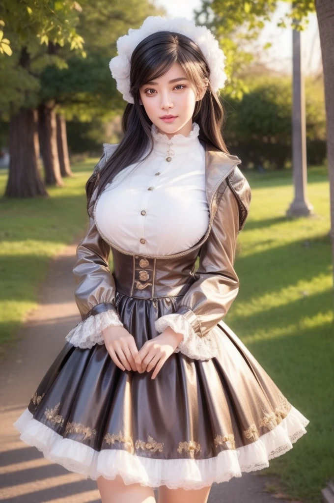 (Hyper-realistic) , (illustratio), (Increase the resolution),(8K), (Most Best Illustration),(extremely detaile), (Beautiful and delicate eyes),(The face is super detailed), (Detailed face), solo,1个Giant Breast Girl, looking at viewert, in the darkness nigth, deep shading, ssmile,cabelos preto e longos，（（（Russian women's uniform：1.8）））
