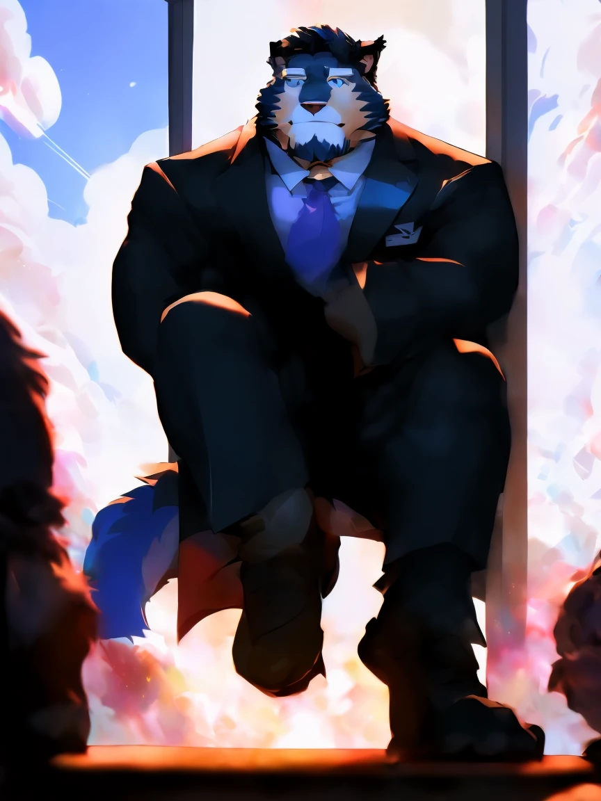 masterpiece, best quality, 8k resolution, Very detailed, hairy,Husky,(Black cat hair),(((Blue fur))),(((Blue eyes))),Strong,Domineering face,(((Superman suit))),(((sock)),(((For the audience))),Highest quality scene,(((Solitary))),solitary,Upright,full-body shot,Doubtful,((In the office)),((Sunlight)),((Shiny fur)),((Face-to-face)),(((Eyes on me))