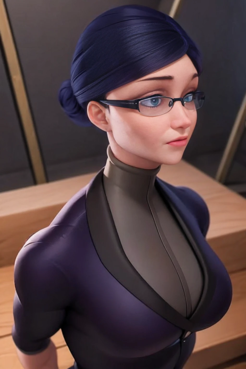 a muscular female bodybuilder in office suit, detailed face, beautiful detailed eyes, beautiful detailed lips, extremely detailed face and muscles, long eyelashes, strong muscles bulging through suit, dynamic pose, professional studio lighting, hyperrealistic, 8k, high quality, photorealistic, physically-based rendering, concept art, dramatic color palette