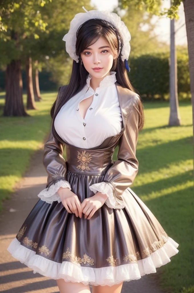 (Hyper-realistic) , (illustratio), (Increase the resolution),(8K), (Most Best Illustration),(extremely detaile), (Beautiful and delicate eyes),(The face is super detailed), (Detailed face), solo,1个Giant Breast Girl, looking at viewert, in the darkness nigth, deep shading, ssmile,cabelos preto e longos，（（（Russian women's uniform：1.8）））