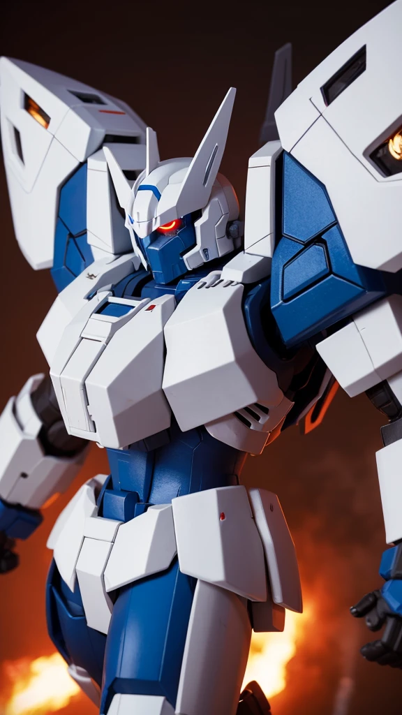 universe、Fierce battle with the enemy、Mobile Suit、White body with blue, red and gold accents、
