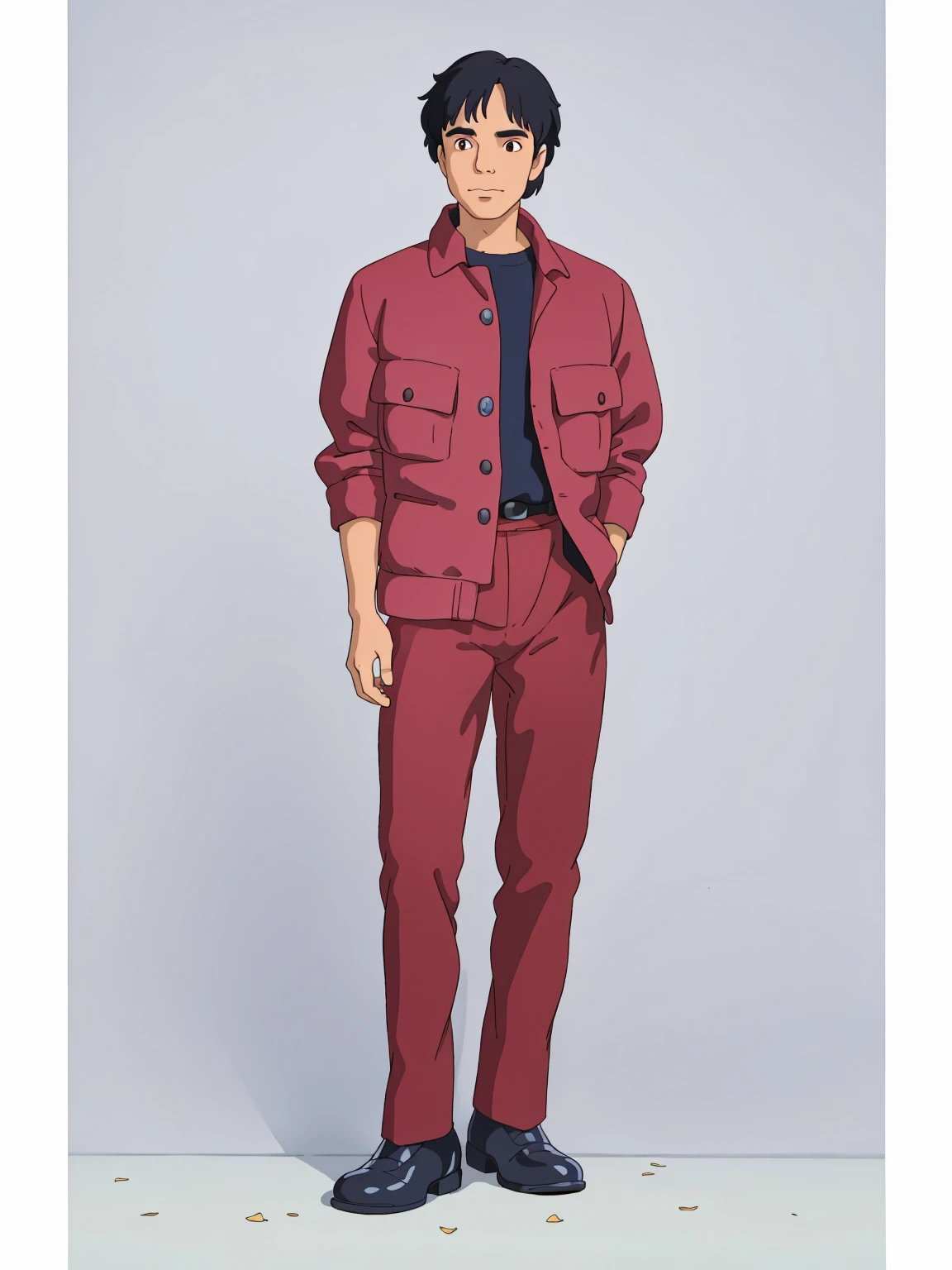 A man poses for a photo, Beautiful Latin face, Ghibli style, ((masterpiece)),((best quality)),(detailed),illustration,8K,rich and colorful, High contrast