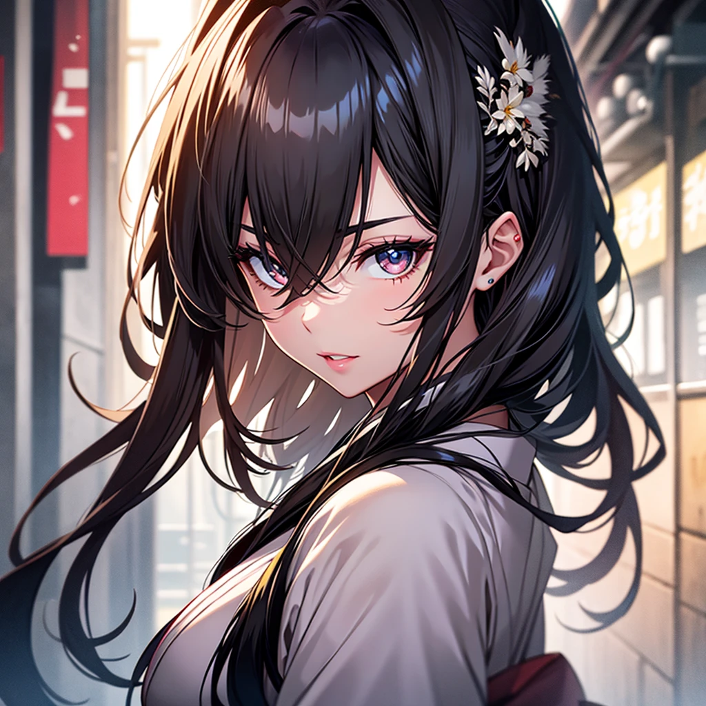 (1girl:1.3), Masterpiece, Best quality, amazing beauty, [[3D]], 4K, absurdres, finely detail, super detailed eye, perfect anatomy, official art, cinematic lighting, BREAK, sandy beach, silky long hair, silky straight hair, black hair, super shiny detailed black eye, big eyes, cute eyes, thick eyebrow, Looking at Viewer(camera), Looking Back, close -mouth, full lips, Eyeliner, False eyelashes, red lips, hairpin, happy face, BREAK , big breasts, tall, slender, glistening skin, arms behind back, face close-up,  from front, BREAK , , BREAK,(kimono:1.3)