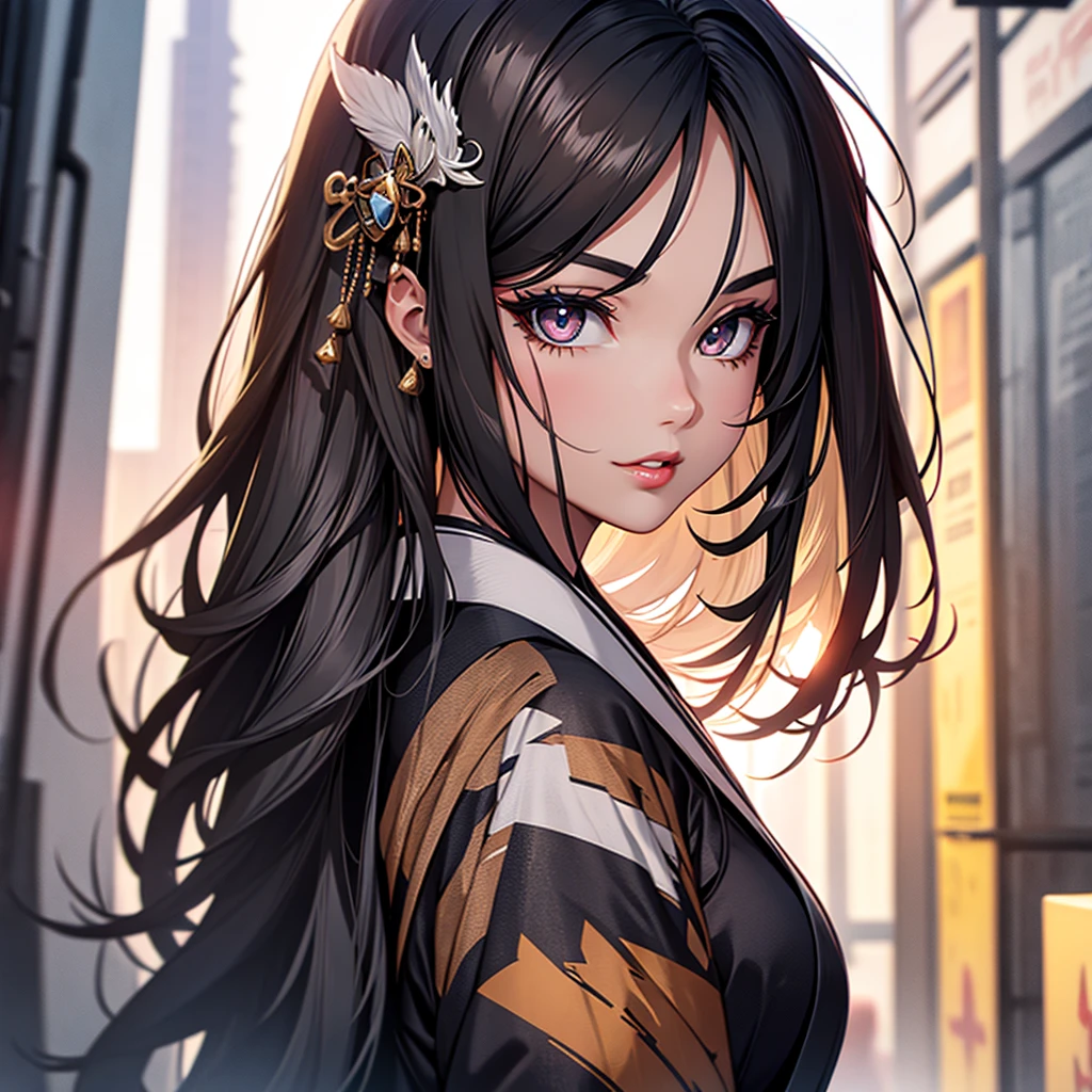 (1girl:1.3), Masterpiece, Best quality, amazing beauty, [[3D]], 4K, absurdres, finely detail, super detailed eye, perfect anatomy, official art, cinematic lighting, BREAK, sandy beach, silky long hair, silky straight hair, black hair, super shiny detailed black eye, big eyes, cute eyes, thick eyebrow, Looking at Viewer(camera), Looking Back, close -mouth, full lips, Eyeliner, False eyelashes, red lips, hairpin, happy face, BREAK , big breasts, tall, slender, glistening skin, arms behind back, face close-up,  from front, BREAK , , BREAK,(kimono:1.3)