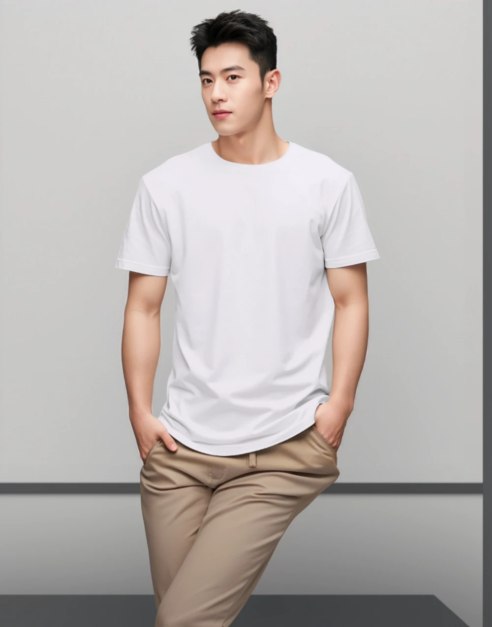 短裤 短裤  The background of the photo studio should be gray to highlight details. This will create a simple yet elegant look that perfectly blends comfort and style in everyday wear. High resolution photography 