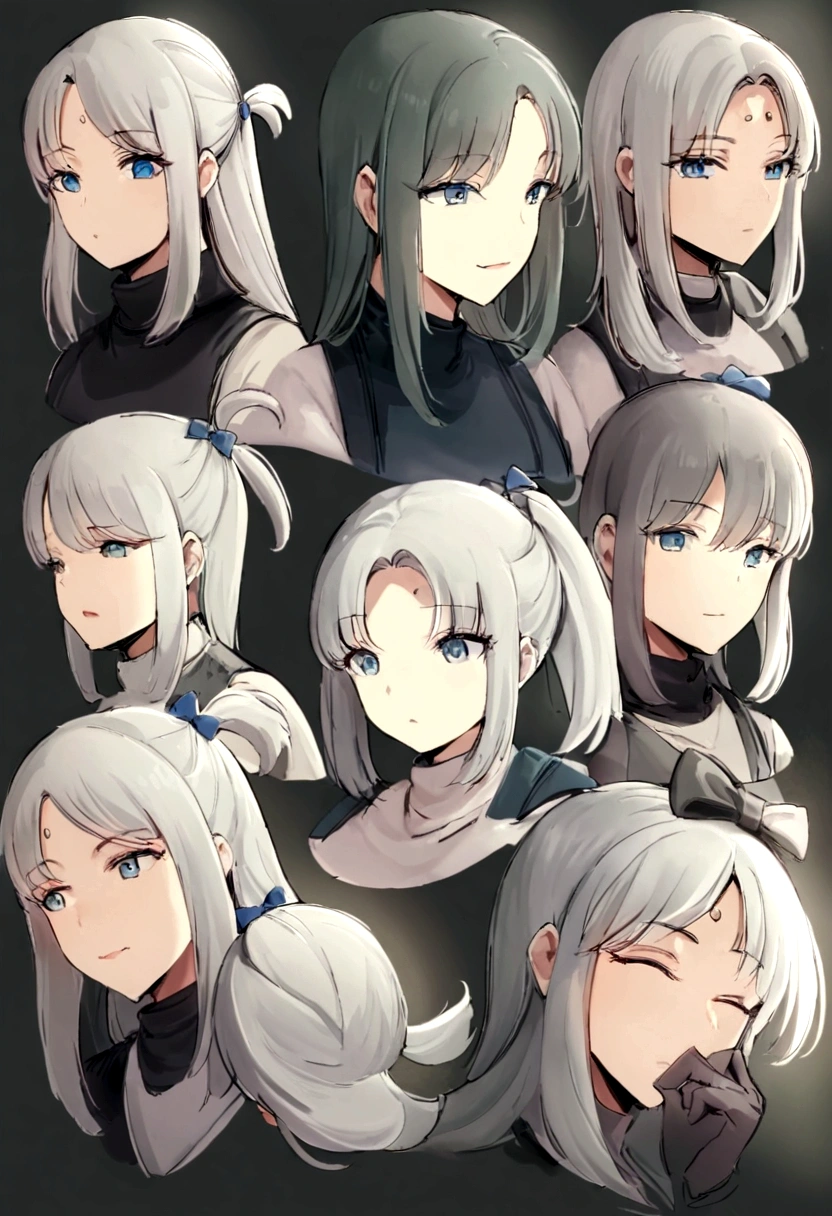 Um elfo pouco femboy, com orelhas pontudas e olhos azuis brilhantes. Ele tem cabelos longos e lisos, de cor prateada, with a strand of hair falling on the forehead and a small ponytail tied at the back of the neck. Your expression is cold and murderous. He is dressed in a simple light-colored tunic, dark pants and boots that reach mid-calf. Wear a belt with a sheath hanging from it. Features leather bracers and a hair bow at the back. Your face is extremely beautiful, Delicate lips, the irises of your eyes are sharp like a feline's, mostrando um olhar afiado e belo, quase feminino. The character is in combat pose, elegante, with the rapier raised and the appearance of a leader.